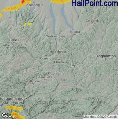 Hail Map for Elmira, NY Region on June 16, 2022
