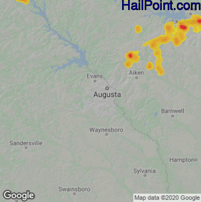 Hail Map for Augusta, GA Region on June 16, 2022 