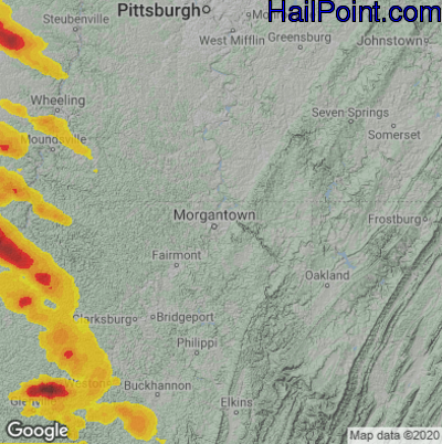 Hail Map for Morgantown, WV Region on June 16, 2022