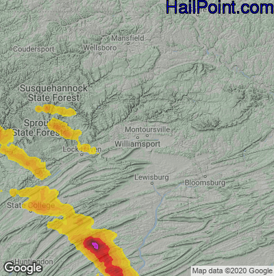 Hail Map for Willamsport, PA Region on June 16, 2022