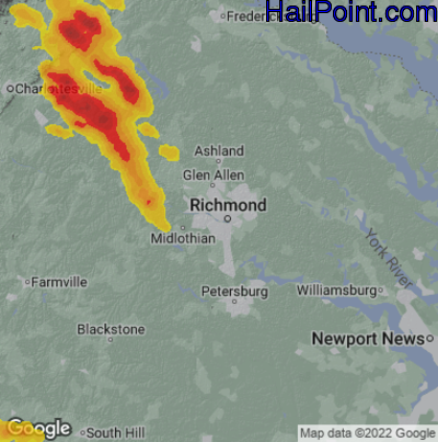 Hail Map for Richmond, VA Region on June 16, 2022 