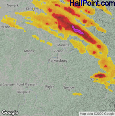 Hail Map for Parkersburg, WV Region on June 16, 2022 