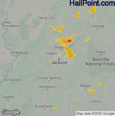Hail Map for Jackson, MS Region on June 16, 2022 
