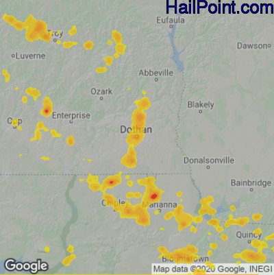 Hail Map for Dothan, AL Region on June 16, 2022 