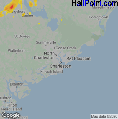 Hail Map for Charleston, SC Region on June 16, 2022