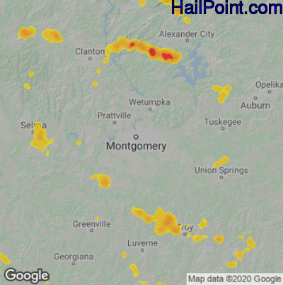 Hail Map for Montgomery, AL Region on June 16, 2022