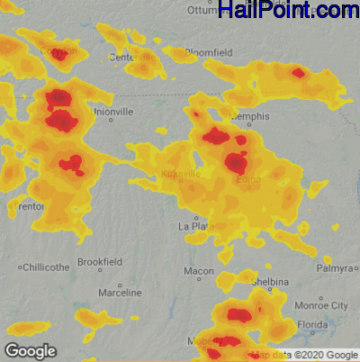 Hail Map for Kirskville, MO Region on June 16, 2022 
