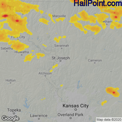 Hail Map for St. Joseph, MO Region on June 16, 2022