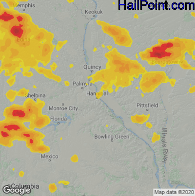 Hail Map for Hannibal, MO Region on June 17, 2022