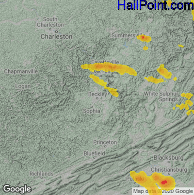 Hail Map for Beckley, WV Region on June 17, 2022