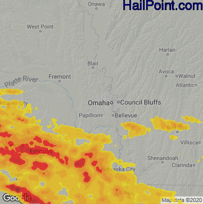 Hail Map for Omaha, NE Region on June 17, 2022 