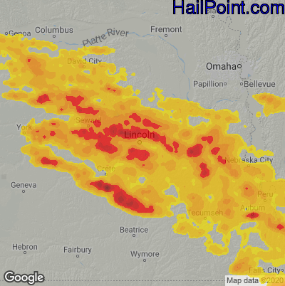 Hail Map for Lincoln, NE Region on June 17, 2022 