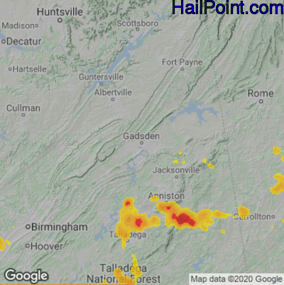 Hail Map for Gadsen, AL Region on June 17, 2022