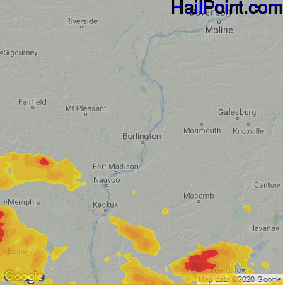 Hail Map for Burlington, IA Region on June 17, 2022