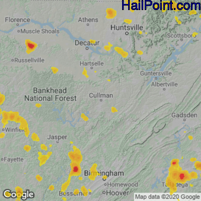 Hail Map for Cullman, AL Region on June 17, 2022 