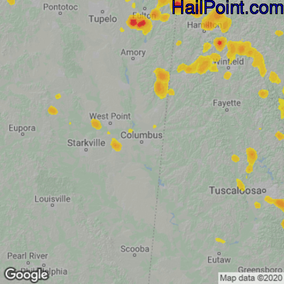 Hail Map for Columbus, MS Region on June 17, 2022 