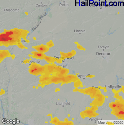 Hail Map for Springfield, IL Region on June 17, 2022