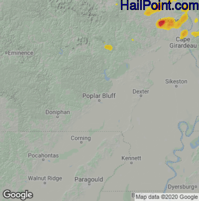 Hail Map for Poplar Bluff, MO Region on June 17, 2022
