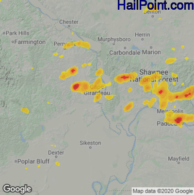 Hail Map for Cape Girardeau, MO Region on June 17, 2022