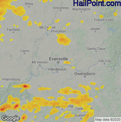 Hail Map for Evansville, IN Region on June 17, 2022