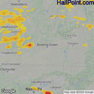 Hail Map for Bowling Green, KY Region on June 17, 2022