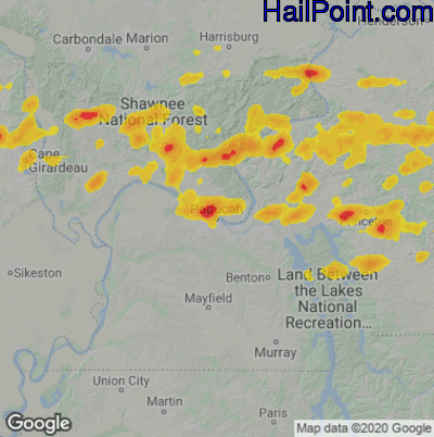 Hail Map for Paducah, KY Region on June 17, 2022