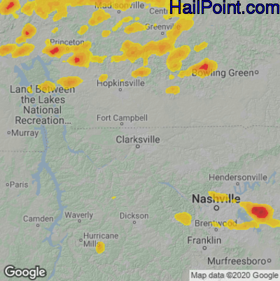 Hail Map for Clarksville, TN Region on June 17, 2022