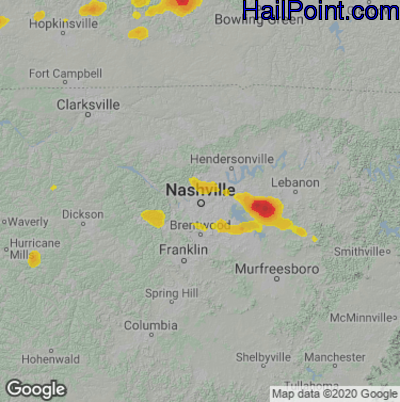 Hail Map for Nashville, TN Region on June 17, 2022