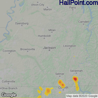 Hail Map for Jackson, TN Region on June 17, 2022