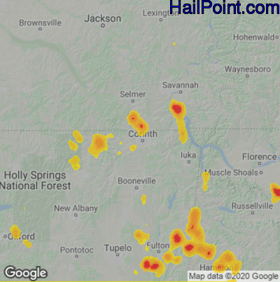 Hail Map for Corinth, MS Region on June 17, 2022 