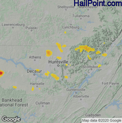 Hail Map for Huntsville, AL Region on June 17, 2022