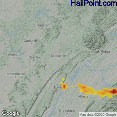 Hail Map for Crossville, TN Region on June 17, 2022 