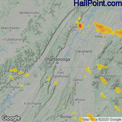 Hail Map for Chattanooga, TN Region on June 17, 2022