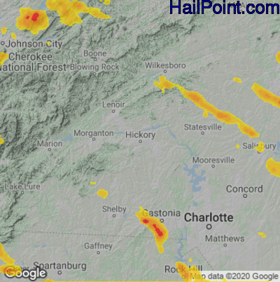 Hail Map for Hickory, NC Region on June 17, 2022 