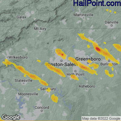 Hail Map for Winston-Salem, NC Region on June 17, 2022