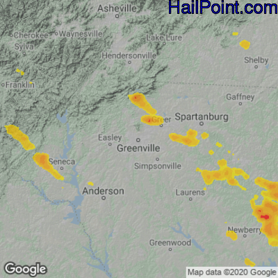 Hail Map for Greenville, SC Region on June 17, 2022 