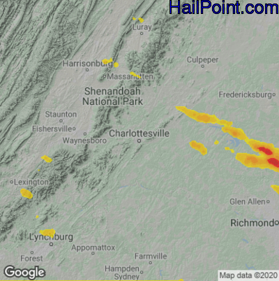 Hail Map for Charlotttesville, VA Region on June 17, 2022