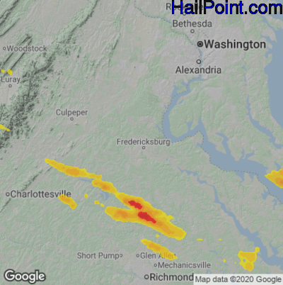 Hail Map for Fredericksburg, VA Region on June 17, 2022