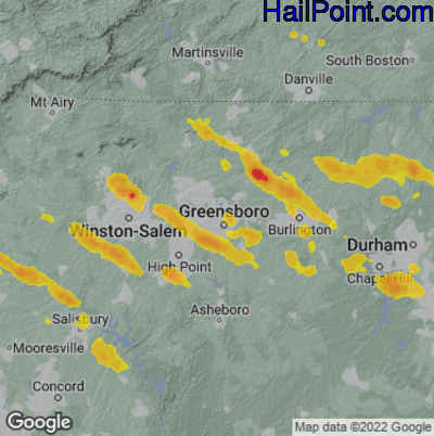 Hail Map for Greensboro, NC Region on June 17, 2022