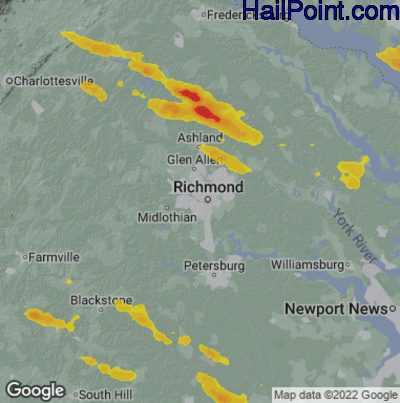 Hail Map for Richmond, VA Region on June 17, 2022