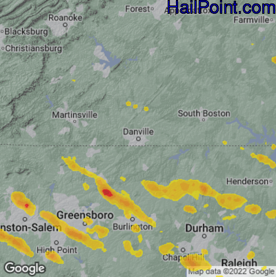 Hail Map for Danville, VA Region on June 17, 2022