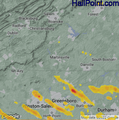 Hail Map for Martinsville, VA Region on June 17, 2022