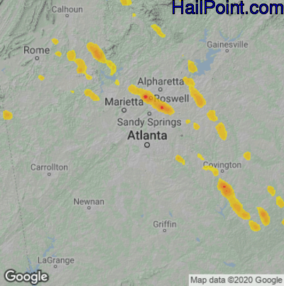 Hail Map for Atlanta, GA Region on June 17, 2022 