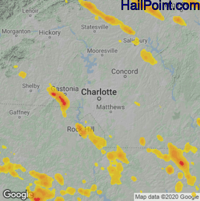 Hail Map for Charlotte, NC Region on June 17, 2022 