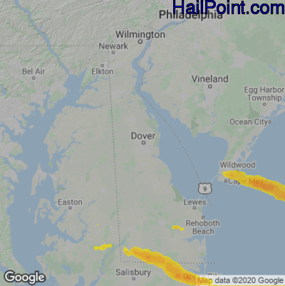 Hail Map for Dover, DE Region on June 17, 2022