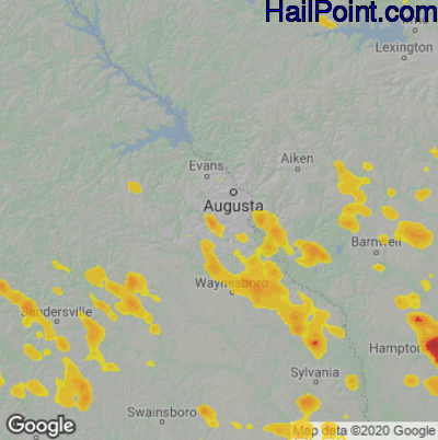 Hail Map for Augusta, GA Region on June 17, 2022 