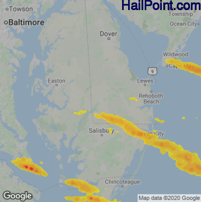 Hail Map for Seaford, DE Region on June 17, 2022