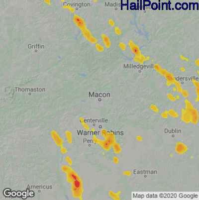 Hail Map for Macon, GA Region on June 17, 2022