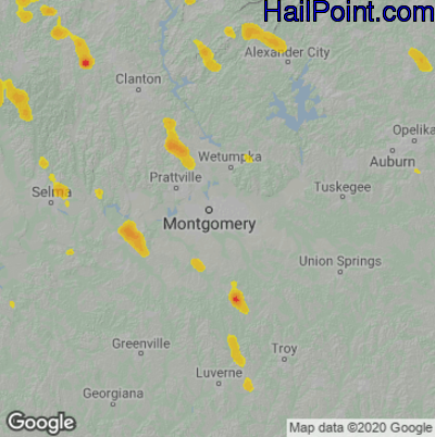 Hail Map for Montgomery, AL Region on June 17, 2022