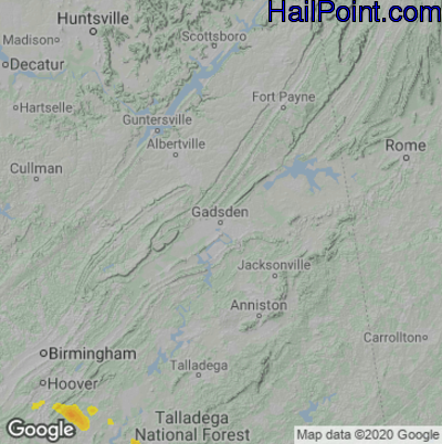 Hail Map for Gadsen, AL Region on June 17, 2022